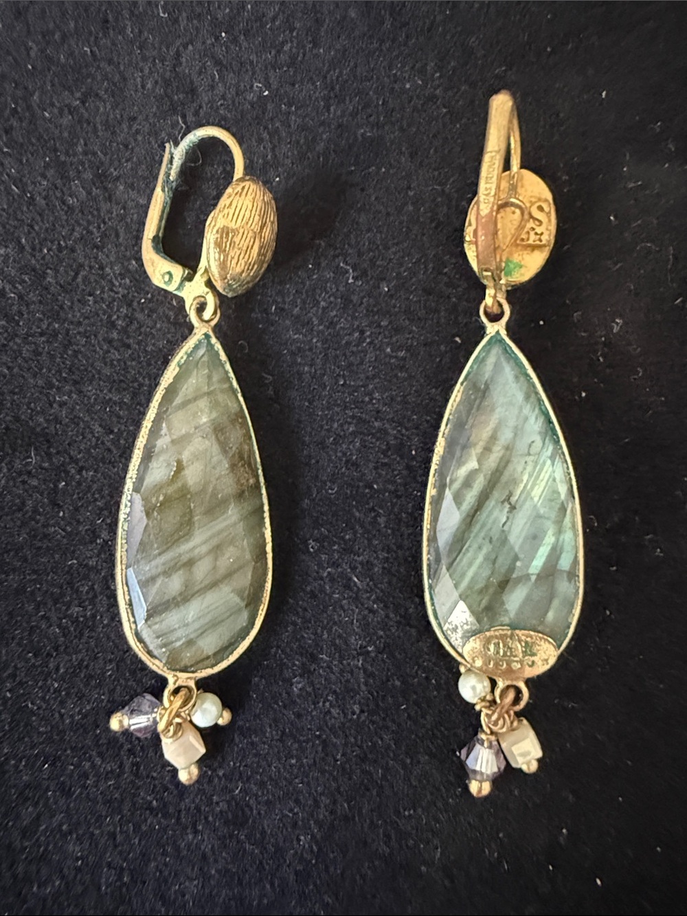 GAS Bijoux Gold-Tone Labradorite Dangle Leverback Earrings - Picture 5 of 5